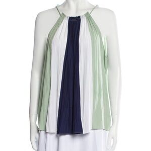 Ramy Brook Green and Navy Striped Blouse